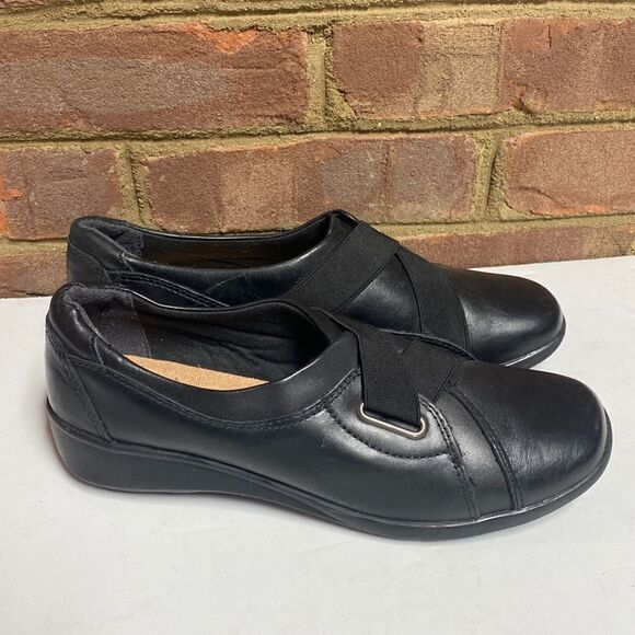 Clarks Collection Black Leather Soft Casual Loafers Shoes Size 8 - Picture 1 of 8